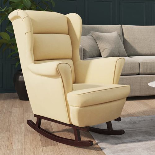 Vidaxl Fauteuil À Bascule Pieds En Bois Massif D'hévéa Crème Velours