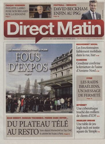Direct Matin (Quotidien) / 01-02-2013 N°1228 : David Beckham (3/4p) - Claire Castillon (1/2p)