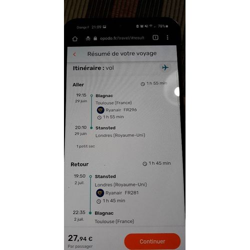 Billet Toulouse Londres