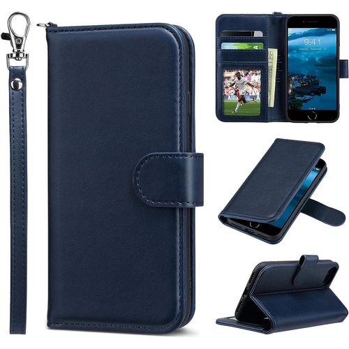 Coque Iphone Se 2022,Portefeuille Iphone 8 Etui Housse En Cuir Pu Protection Avec Porte Cartes, Fonction De Support, Magnetique Portefeuille Coque Pour Iphone Se 2020/Iphone 7,Bleu