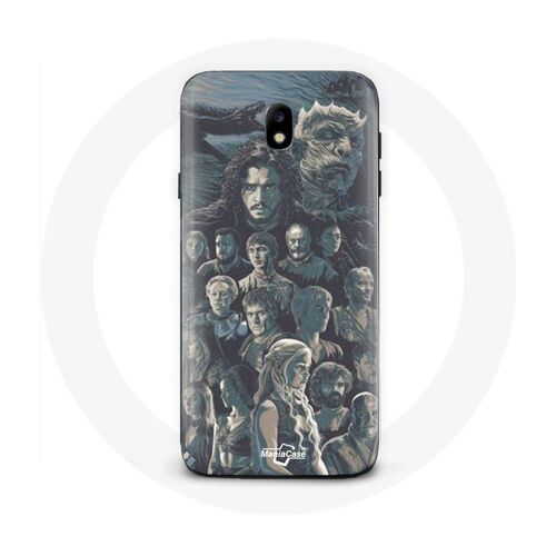 Coque pour Samsung Galaxy J7 2017 Game of Thrones Saison 8 Le Trône de Fer Affiche Personnages Fond Gris