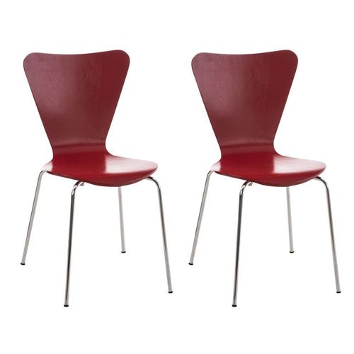 Lot De 2 Chaises De Séjour Bureau En Bois Rouge Et Métal Cds10006