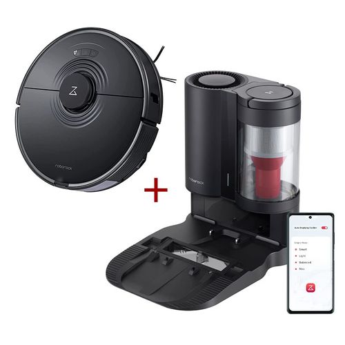 Roborock S7 - Aspirateur Robot avec Station d'aspiration, Robot Aspirateur Lavant connecté Wifi - Alexa- 2500Pa - LiDAR Navigation- APP - 5200mAh - Noir