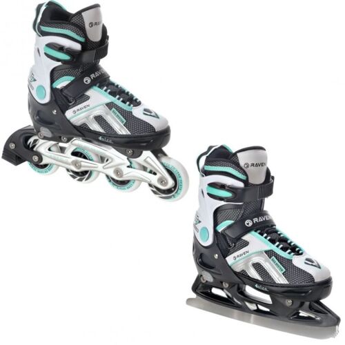 Roller En Ligne Pulse Du 40 Au 43 + Patin A Glace Adulte Enfant Mixte Taille Ajustable Noir/Menthe Raven
