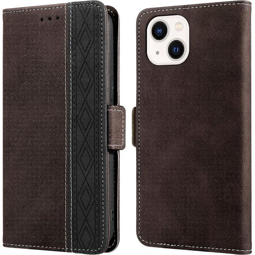 Etui Iphone 13, Coque Iphone 13, Anti-Rayures Housse Iphone 13, [Rfid Blocage] [Etui A Rabat] [Fermeture Magnetique], Etui De Protection Complete Pour Iphone 13 (6,1""), Cafe