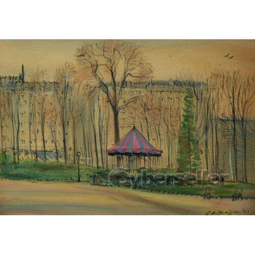 Champs-Elysées À Paris 1949 Gouche Signée De Garabed A. Momdjian 49 X 33cm