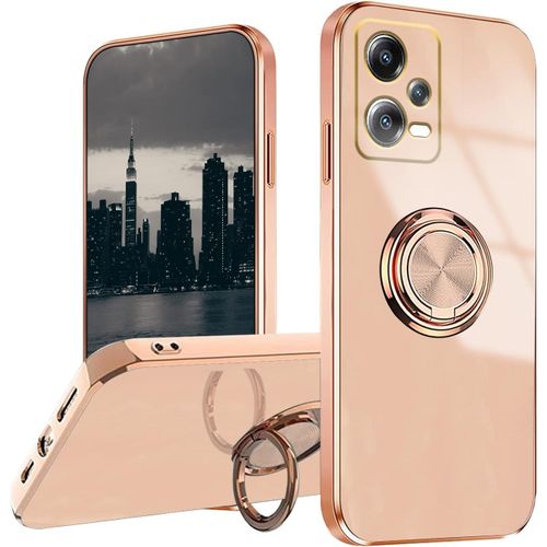 Compatible Avec Coque Xiaomi Redmi Note 12 Pro 5g, Etui Redmi Note 12 Pro 5g Antichoc, Protection Silicone Case Placage Coques Magnetique 360 Degres Support De Voiture Housse (Pink)