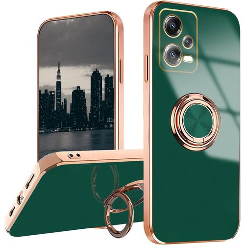 Compatible Avec Coque Xiaomi Redmi Note 12 Pro 5g, Etui Redmi Note 12 Pro 5g Antichoc, Protection Silicone Case Placage Coques Magnetique 360 Degres Support De Voiture Housse (Vert Fonce)