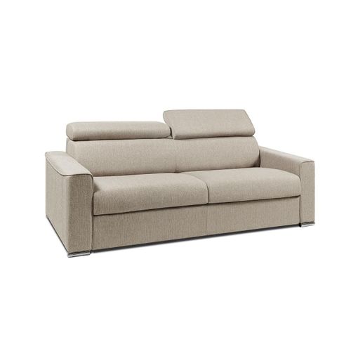 Canapé 4 Places Convertible Express En Tissu Vizir - Beige - Couchage 160 Cm - Matelas 22 Cm Avec Mémoire De Forme Dunlopillo
