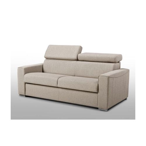 Canapé 3 Places Convertible Express En Tissu Vizir - Beige - Couchage 140 Cm - Matelas 22 Cm Avec Mémoire De Forme Dunlopillo