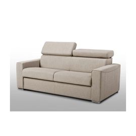 Canapé 3 Places Convertible Express En Tissu Vizir - Beige - Couchage 140 Cm - Matelas 22 Cm Avec Mémoire De Forme Dunlopillo