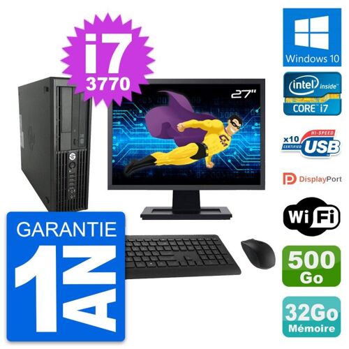 PC HP Z220 SFF Ecran 27" Core i7-3770 RAM 32Go Disque Dur 500Go Windows 10 Wifi