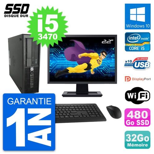 PC HP WorkStation Z220 SFF Ecran 22" i5-3470 RAM 32Go SSD 480Go Windows 10 Wifi