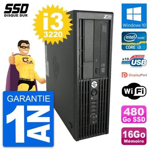 PC HP WorkStation Z220 SFF Intel Core i3-3220 RAM 16Go SSD 480Go Windows 10 Wifi