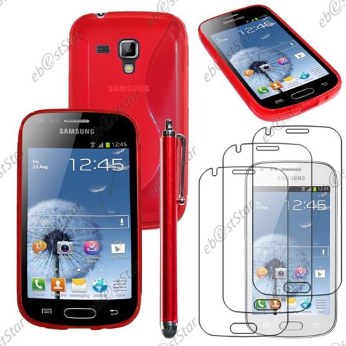 ebestStar ® pour Samsung Galaxy Trend S7560, S Duos S7562 - Housse Etui Coque Silicone Gel Motif S-line Protection Souple + Stylet + 3 Film Écran, Couleur Rouge [Dimensions PRECISES de votre appareil : 121.5 x 63.1 x 10.5 mm, écran 4'']