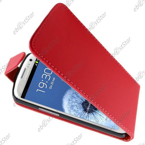 Ebeststar ® Coque Housse Etui Simili Cuir À Rabat Pour Samsung Galaxy S3 I9300 I9305, Couleur Rouge [Dimensions Precises De Votre Appareil : 136.6 X 70.8 X 8.6 Mm, Écran 4.8'']