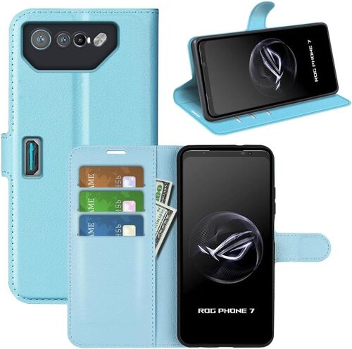 Coque Pour Asus Rog Phone 7, Antichoc Portefeuille Etui Housse En Cuir A Rabat Flip Cover Case Avec Silicone Bumper, Porte Carte, Bequille, Boucle Magnetique Pour Asus Rog Phone 7, Bleu