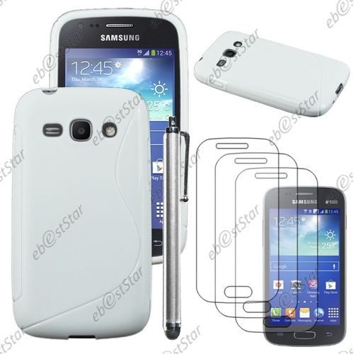 Ebeststar ® Pour Samsung Galaxy Ace 3 Gt-S7270, S7272, S7275 - Housse Etui Coque Silicone Gel Motif S-Line Protection Souple + Stylet + 3 Film Écran, Couleur Blanc [Dimensions Precises De Votre Appareil : 121.2 X 62.7 X 9.8 Mm, Écran 4'']