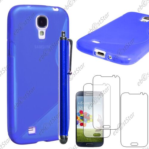 Ebeststar ® Pour Samsung Galaxy S4 I9500 I9505 - Housse Etui Coque Silicone Gel Motif S-Line Protection Souple + Stylet + 3 Film Écran, Couleur Bleu [Dimensions Precises De Votre Appareil : 136.6 X 69.8 X 7.9 Mm, Écran 5'']