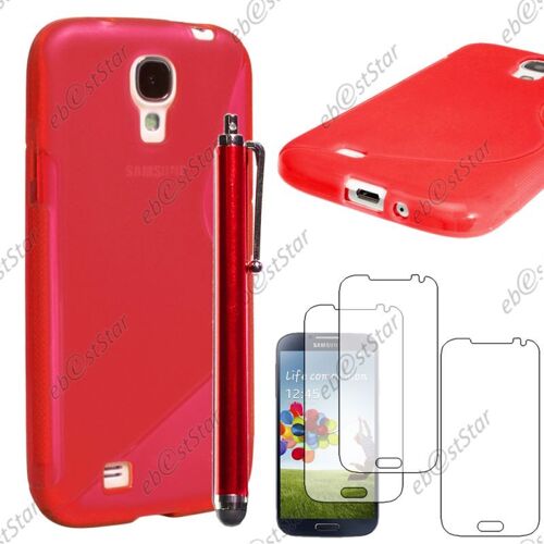 ebestStar ® pour Samsung Galaxy S4 i9500 i9505 - Housse Etui Coque Silicone Gel Motif S-line Protection Souple + Stylet + 3 Film Écran, Couleur Rouge [Dimensions PRECISES de votre appareil : 136.6 x 69.8 x 7.9 mm, écran 5'']