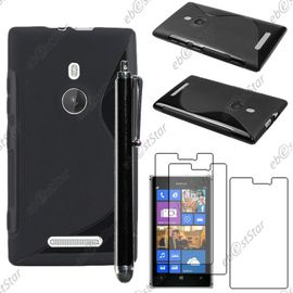 Ebeststar ® Pour Nokia Lumia 925 - Housse Etui Coque Silicone Gel Motif S-Line Protection Souple + Stylet + 3 Film Écran, Couleur Noir [Dimensions Precises De Votre Appareil : 129 X 70.6 X 8.5 Mm, Écran 4.5'']