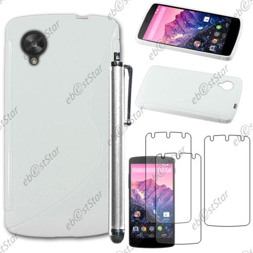 ebestStar ® pour LG Nexus 5 E980 - Housse Etui Coque Silicone Gel Motif S-line Protection Souple + Stylet + 3 Film Écran, Couleur Blanc [Dimensions PRECISES de votre appareil : 137.84 x 69.17 x 8.59 mm, écran 5.5'']
