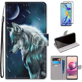 Coque Pour Xiaomi Redmi Note 11 Pro 5g, Avec Protecteur D'ecran, Rabat Portefeuille Cuir Pu Etui Avec [Fentes Pour Cartes] Antichoc Flip Folio Housse Anti-Rayures Case Cover (Lune Et Loup)