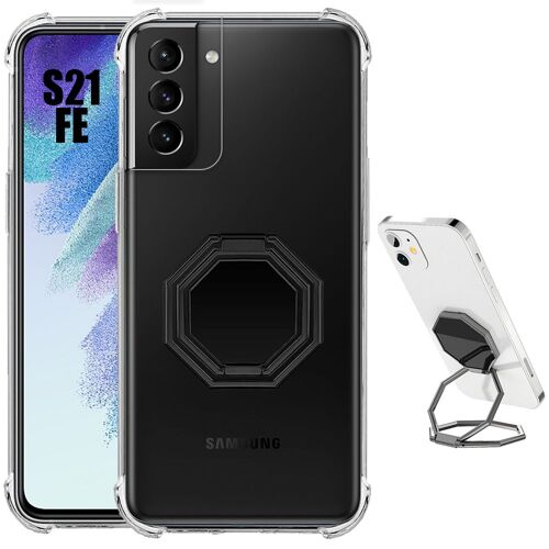 Coque Pour Samsung Galaxy S21 Fe Silicone Coins Renforcés Transparent Avec Support Multi-Angle Rotatif Gris - Booling