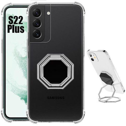 Coque Pour Samsung Galaxy S22+/S22 Plus Silicone Transparent Avec Support Anneau Réglable Argenté - Booling