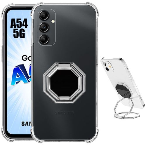 Coque Pour Samsung Galaxy A54 5g Silicone Transparent Avec Support Anneau Réglable Argenté - Booling