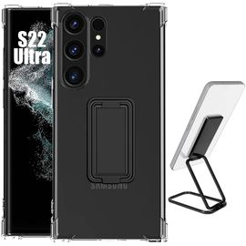 Coque Silicone pour Samsung Galaxy S22 Ultra - Antichoc Transparent avec Support Ajustable Noir - BOOLING