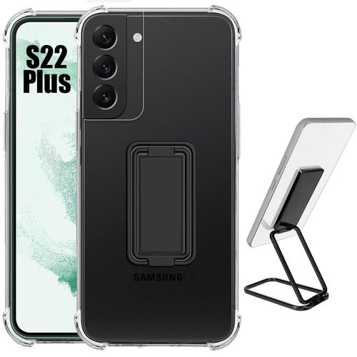 Coque Pour Samsung Galaxy S22+/S22 Plus Silicone Ultra Antichoc Transparent Avec Support Réglable Métal Noir - Booling