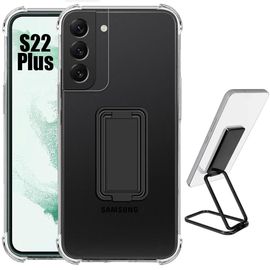 Coque Pour Samsung Galaxy S22+/S22 Plus Silicone Ultra Antichoc Transparent Avec Support Réglable Métal Noir - Booling