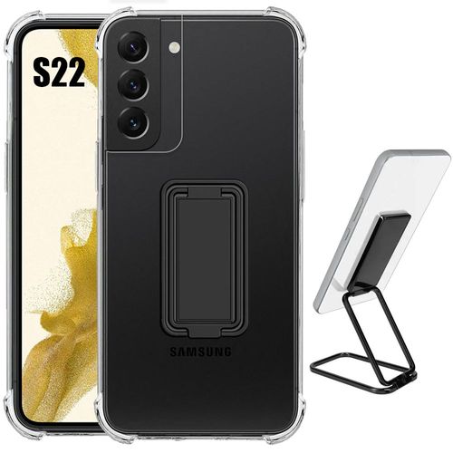 Coque Pour Samsung Galaxy S22 Silicone Slim Transparent Avec Support Pliable Noir - Booling