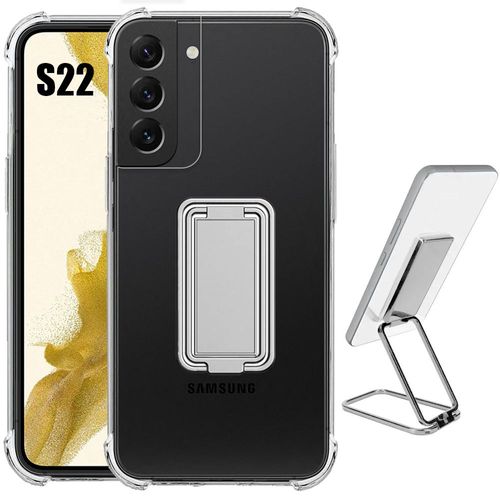 Coque Pour Samsung Galaxy S22 Silicone Transparent Antichoc Coins Renforcés Avec Support Argenté Pliable - Booling