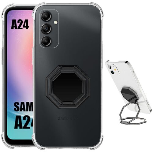 Coque Pour Samsung Galaxy A24 Transparent Antichoc Avec Support Pliable Métal Gris - Booling