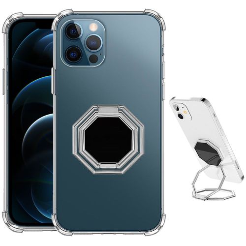 Coque Pour Iphone 12 Pro Max Silicone Transparent Antichoc Avec Support Métal Octogonal - Booling