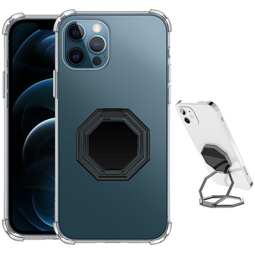 Coque Pour Iphone 12 Pro Max Transparent Antichoc Avec Support Pliable Métal Gris - Booling