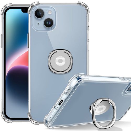 Coque pour iPhone 14 Antichoc Transparent avec Support Anneau Argenté - BOOLING