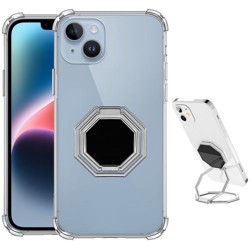 Coque Pour Iphone 14 Silicone Coins Renforcés Transparent Avec Support Multi-Angle Argenté - Booling