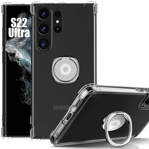 Coque Pour Samsung Galaxy S22 Ultra - Silicone Antichoc Slim Transparent Avec Support Réglable Argenté - Booling