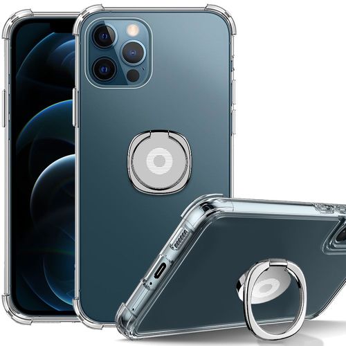 Coque Pour Iphone 12 Pro Max Protection Silicone Transparent Antichoc Avec Support Anneau Argenté - Booling
