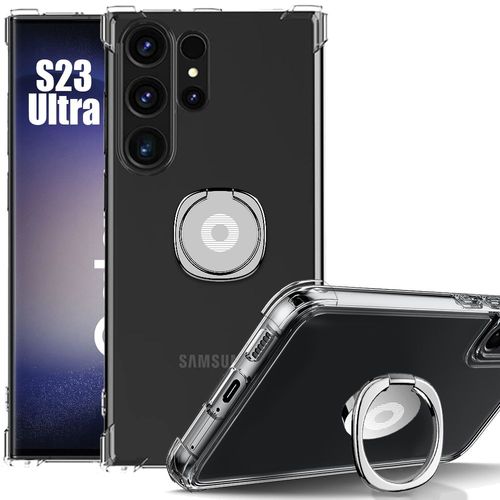 Coque pour Samsung Galaxy S23 Ultra - Silicone Transparent Antichoc Coins Renforcés avec Support Argenté - BOOLING