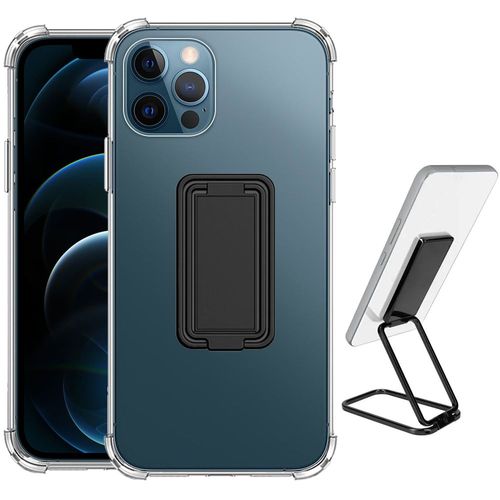 Coque Pour Iphone 12 Pro Max Silicone Antichoc Transparent Avec Support Pliable Noir - Booling