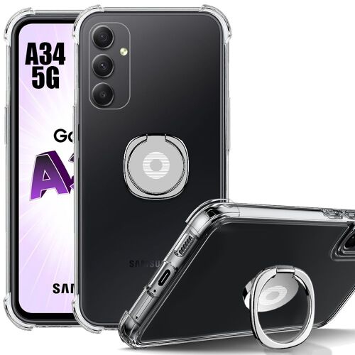 Coque Pour Samsung Galaxy A34 5g Silicone Slim Anti-Rayures Transparent Avec Support Argenté - Booling