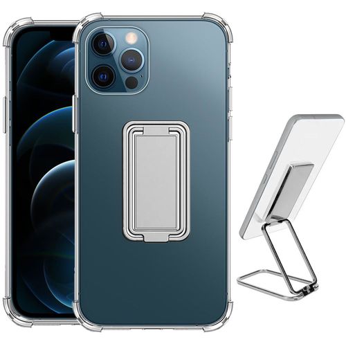 Coque Pour Iphone 12 Pro Max - Silicone Transparent Antichoc Avec Support Métal Réglable Argenté - Booling