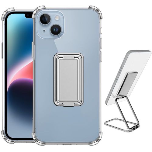 Coque Pour Iphone 14 Silicone Ultra Slim Antichoc Avec Support Métal Réglable Argenté - Booling