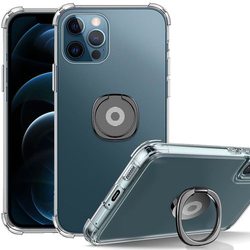 Coque Pour Iphone 12 Pro Max Antichoc Transparent Avec Support Anneau Réglable Noir - Booling