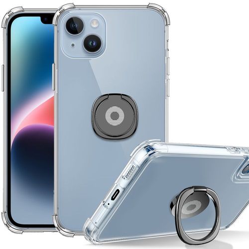 Coque Silicone Pour Iphone 14 Antichoc Transparent Avec Support Bague Noir - Booling