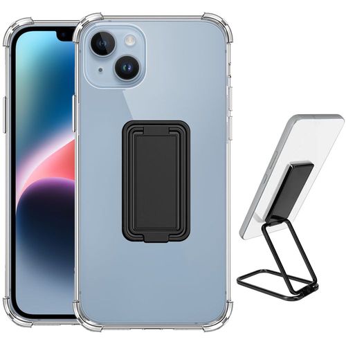 Coque Pour Iphone 14 Silicone Slim Transparent Avec Support Pliable Noir - Booling